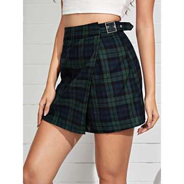 Trendy WDIRARA Women's Plaid Wrap Mini Skirt for Casual Style