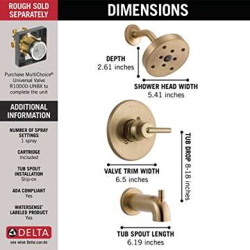 Delta Trinsic Tub Shower Kit - Gorgeous Matte Gold Finish