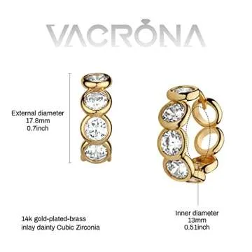 VACRONA Cubic Zirconia Huggie Earrings 14k Gold Plated Tiny Earrings Small Huggie Hoop Earrings Simple Lightweight Hoops Gift for Women