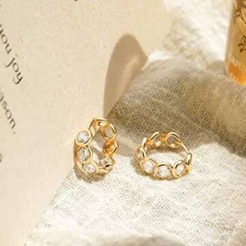 VACRONA Cubic Zirconia Huggie Earrings 14k Gold Plated Tiny Earrings Small Huggie Hoop Earrings Simple Lightweight Hoops Gift for Women