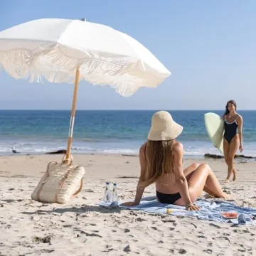 AMMSUN Beach Umbrella with Fringe for Outdoor Fun