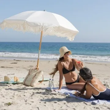 AMMSUN Beach Umbrella with Fringe for Outdoor Fun