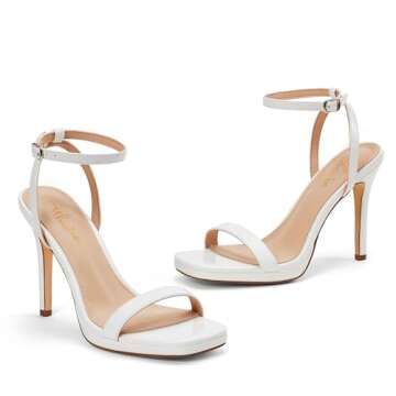Women’s Stiletto Strappy Heeled Sandals, 4.3 Inch Square Open Toe Sexy High Heels Ankle Strap Buckle Heels for Party Wedding Dress Daily Wear Shoes White Size 9