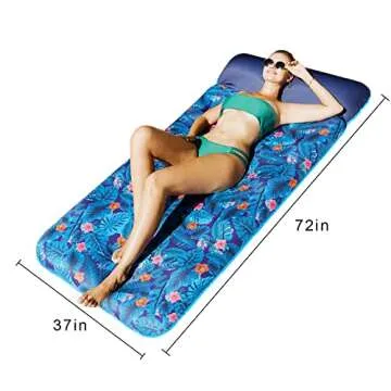 FindUWill Oversized Pool Floats for Adults - 72" X 37" Extra Large Fabric-Covered, Inflatable Pool Lounger with Headrest Ultra-Comfort Cooling Pool Floaties Mat (XL, Monstera Blue)