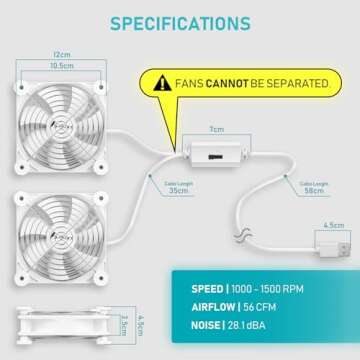 ANEXT, USB Fan, USB Computer Fan, Silent Fan for Receiver DVR PlayStation Xbox Computer, (80mm,White Dual Packs)