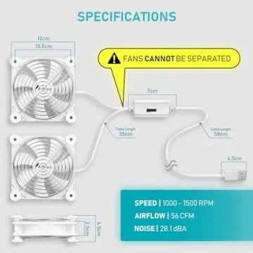 ANEXT, USB Fan, USB Computer Fan, Silent Fan for Receiver DVR PlayStation Xbox Computer, (80mm,White Dual Packs)