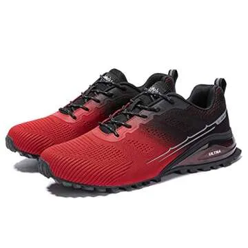 Kricely Men's Trail Running Shoes Fashion Hiking Sneakers for Men Tennis Cross Training Shoe Red Bla...