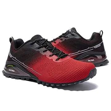 Kricely Men's Trail Running Shoes Fashion Hiking Sneakers for Men Tennis Cross Training Shoe Red Black Non-Slip Walking Footwear Size 10