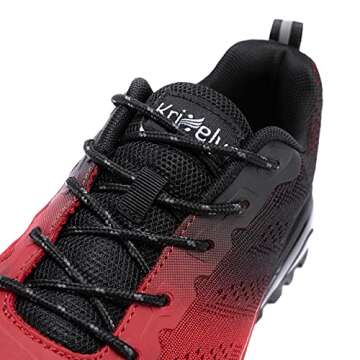 Kricely Men's Trail Running Shoes Fashion Hiking Sneakers for Men Tennis Cross Training Shoe Red Black Non-Slip Walking Footwear Size 10
