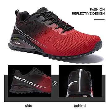 Kricely Men's Trail Running Shoes Fashion Hiking Sneakers for Men Tennis Cross Training Shoe Red Black Non-Slip Walking Footwear Size 10