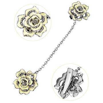 GEJOY 2 Pieces Rose Sweater Shawl Clips Cardigan Dresses Clip Flowers Collar Clip with Chain for Women Girls (Style Set 2)