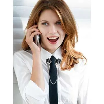 GEJOY 2 Pieces Rose Sweater Shawl Clips Cardigan Dresses Clip Flowers Collar Clip with Chain for Women Girls (Style Set 2)