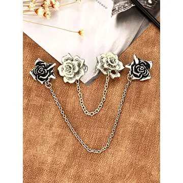 GEJOY 2 Pieces Rose Sweater Shawl Clips Cardigan Dresses Clip Flowers Collar Clip with Chain for Women Girls (Style Set 2)