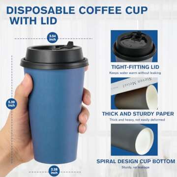 LITOPAK 100 Pack 16 oz Paper Coffee Cups, Disposable Coffee Cups with Lids, Drinking Cups for Coffee, Water, Juice, or Tea. Hot Paper Coffee Cups for Home, Restaurant, Store and Cafe
