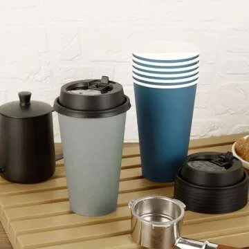 LITOPAK 100 Pack 16 oz Paper Coffee Cups, Disposable Coffee Cups with Lids, Drinking Cups for Coffee, Water, Juice, or Tea. Hot Paper Coffee Cups for Home, Restaurant, Store and Cafe