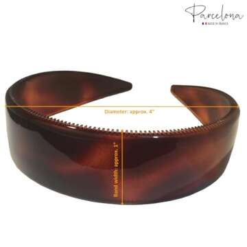 Parcelona French (Set of 2) Wide 1 Inch Tortoise Shell Brown and Black Hair Headbands with Inner Teeth Nibs