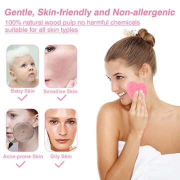 55 Pieces Compressed Facial Sponges for Estheticians, Pink Heart Face Sponges for Cleansing and Exfoliating Natural Reusable Sponges for Facials with Storage Container