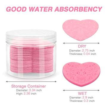 55 Pieces Compressed Facial Sponges for Estheticians, Pink Heart Face Sponges for Cleansing and Exfoliating Natural Reusable Sponges for Facials with Storage Container