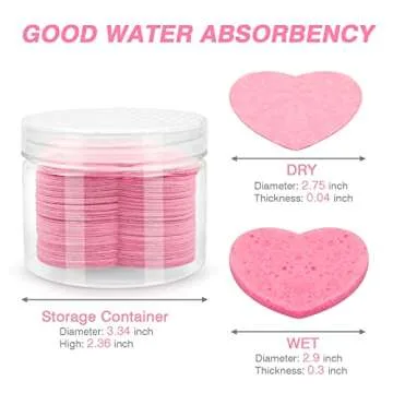 Pink Heart Compressed Facial Sponges - 55 Pack for Cleansing