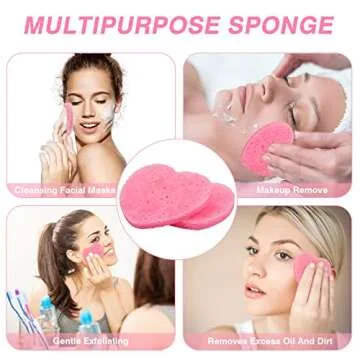 Pink Heart Compressed Facial Sponges - 55 Pack for Cleansing