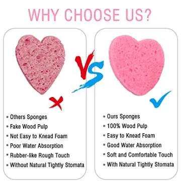 Pink Heart Compressed Facial Sponges - 55 Pack for Cleansing