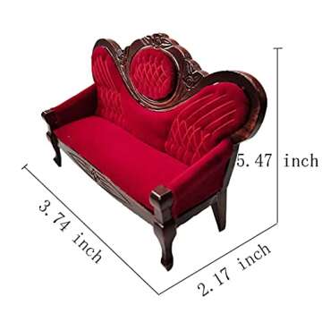 Mini Vintage Dollhouse Sofa - Handmade Red Wooden Furniture