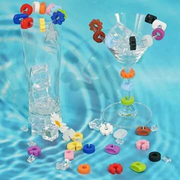 Lasiyanor 36Pcs Silicone Drink Markers, 3 Shapes and Colored Wine Glass Charms for Bar Party Champagne Flutes Cocktails Martinis