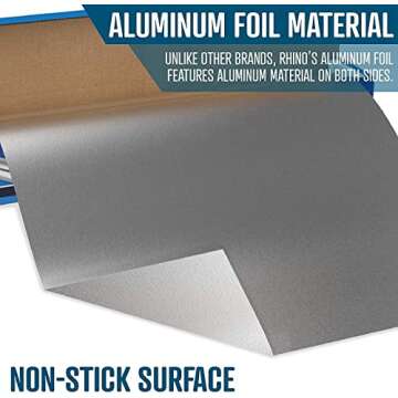 Rhino Aluminum Heavy Duty Aluminum Foil | 18 Inches by 500 Foot Long Roll, 25 Microns Thick | Commercial Grade & Extra Thick, Strong Enough for Food Service Industry
