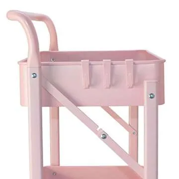 asunflower Foldable Rolling Utility Cart Pink 3 Tier Metal Storage Organizer Cart Folding Kitchen Cart with Wheels No Assembly Required