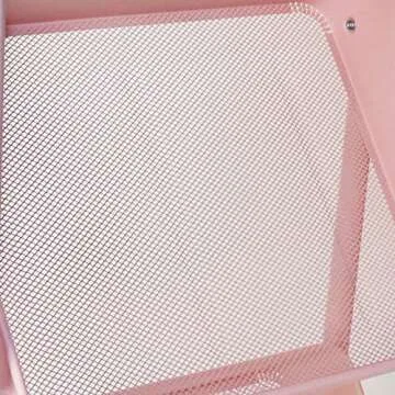 asunflower Foldable Rolling Utility Cart Pink 3 Tier Metal Storage Organizer Cart Folding Kitchen Cart with Wheels No Assembly Required