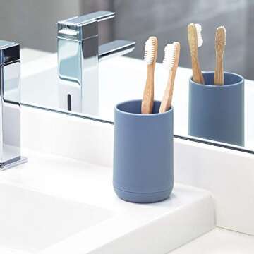 iDesign 28536 Cade Toothbrush Holder, Holds Normal Toothbrushes, Spin Brushes, and Toothpaste - Matte Dusty Blue