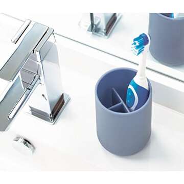 iDesign 28536 Cade Toothbrush Holder, Holds Normal Toothbrushes, Spin Brushes, and Toothpaste - Matte Dusty Blue