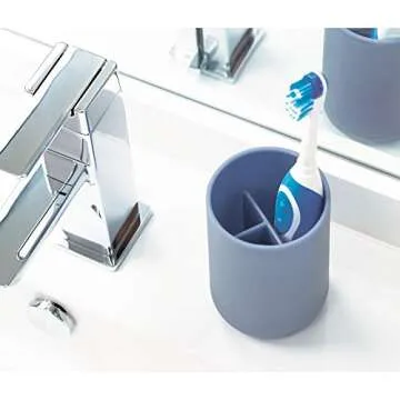 iDesign 28536 Cade Toothbrush Holder, Holds Normal Toothbrushes, Spin Brushes, and Toothpaste - Matte Dusty Blue
