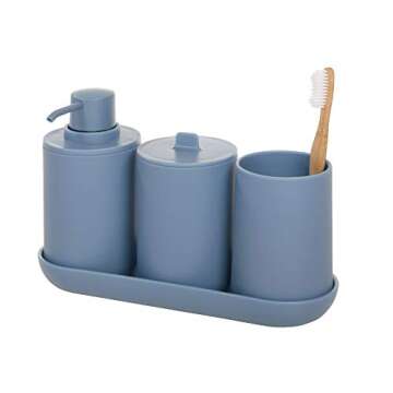 iDesign 28536 Cade Toothbrush Holder, Holds Normal Toothbrushes, Spin Brushes, and Toothpaste - Matte Dusty Blue