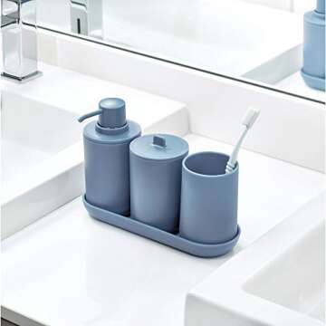 iDesign 28536 Cade Toothbrush Holder, Holds Normal Toothbrushes, Spin Brushes, and Toothpaste - Matte Dusty Blue