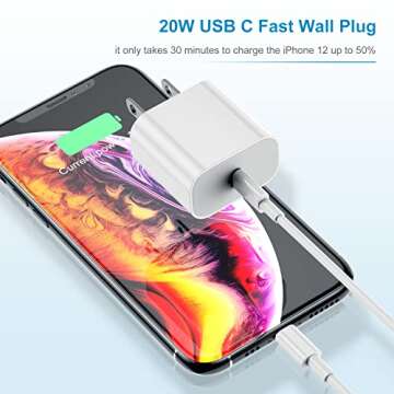 iPhone Charger Fast Charging 6ft Cord【Apple Certified】 USB C to Lightning Cable with 20W Fast Ch...
