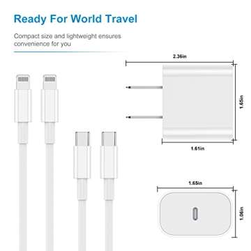 Fast 20W iPhone Charger with 6ft USB C Cable, 2-Pack
