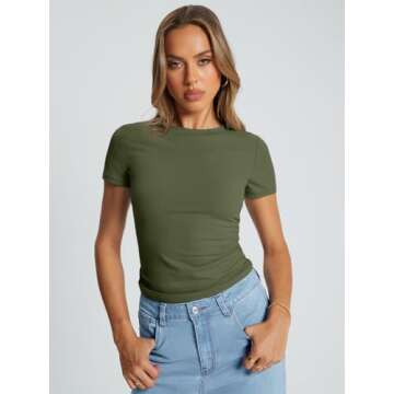 Trendy Queen Womens Basic T Shirts Summer Tops 2025 Crop Short Sleeve Y2k Tee Cute Gym Fashion Worko...