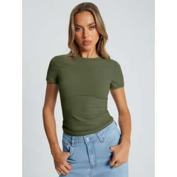 Trendy Queen Womens Basic T Shirts Summer Tops 2025 Crop Short Sleeve Y2k Tee Cute Gym Fashion Worko...