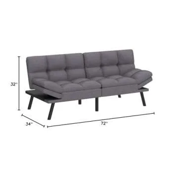 Opoiar Futon Sofa Bed,Modern Convertible Sleeper Sofa,Memory Foam Futon Sofa,71"x 33"x32"Compact Sofa,Loveseat Futon Bed,Breathable Linen Adjustable Sleeper Lounge Couch with Metal Legs,Dark Grey