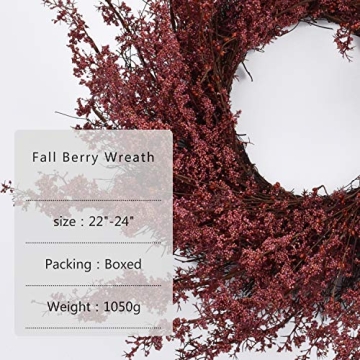 RED DECO Fall Berry Front Door Wreath 24 inch, Artificial Floral Wreaths for All Seasons Home Farmhouse Wedding Party Window Wall Decor