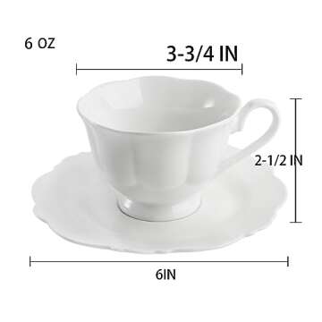 Jucoan 6 Porcelain Tea Cups and Saucers Set for Elegant Tea Time