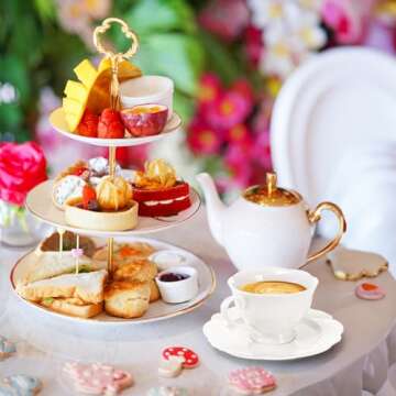 Jucoan 6 Porcelain Tea Cups and Saucers Set for Elegant Tea Time