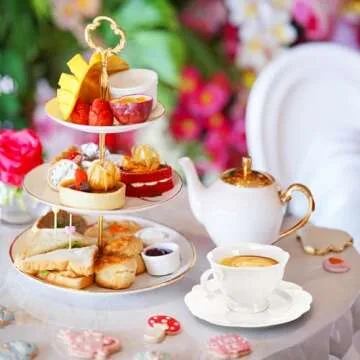 Jucoan 6 Porcelain Tea Cups and Saucers Set for Elegant Tea Time