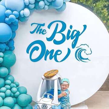 MUWEOL The Big One Wooden Cake Topper - The Big One Decal,Wave Tassel High Chair Banner,The Big One Themed Birthday Party Decorations