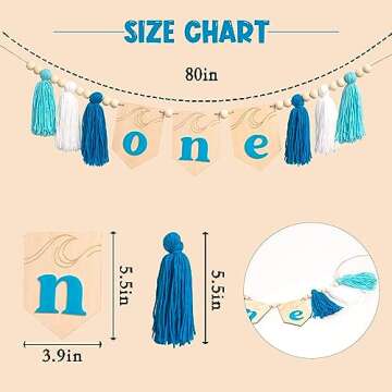 MUWEOL The Big One Wooden Cake Topper - The Big One Decal,Wave Tassel High Chair Banner,The Big One Themed Birthday Party Decorations