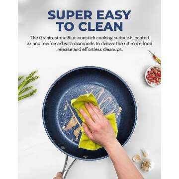 Granitestone Blue 12 Inch Non Stick Frying Pans Nonstick Skillet with Mineral and Diamond Triple Coated Surface, Nonstick Frying Pan, Nonstick Pan, Oven/Dishwasher Safe Non Stick Pan, 100% Non Toxic