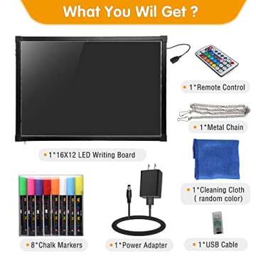 Slsy Illuminated LED Message Writing Board, 16"X12" Erasable Neon Effect Menu Sign Board with 8 Fluorescent Makers, 26 Flashing Modes Light Up Board