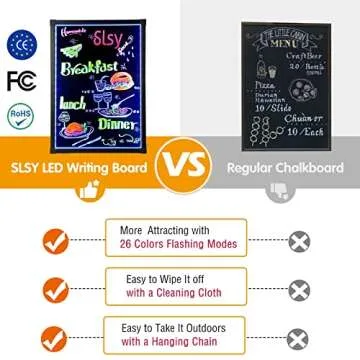 Slsy Illuminated LED Message Writing Board, 16"X12" Erasable Neon Effect Menu Sign Board with 8 Fluorescent Makers, 26 Flashing Modes Light Up Board