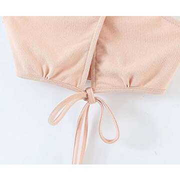 Artfish Women's Sexy Bandage Crisscross Halter Crop Tank Backless Self Tie Y2K Crop Top Beige Apricot,M